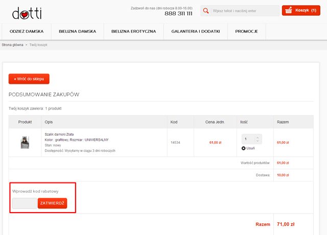 Dotti koszyk zakupów - zrzut ekranu