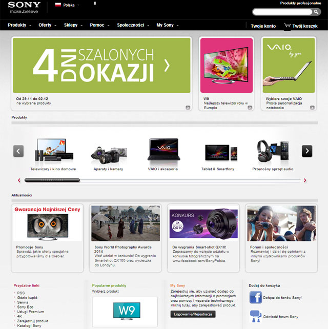 Sony PL strona główna - zrzut ekranu