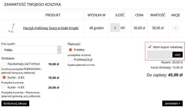 regałka kod rabatowy